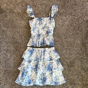 Teen aged Floral Blue and White top and skirt
